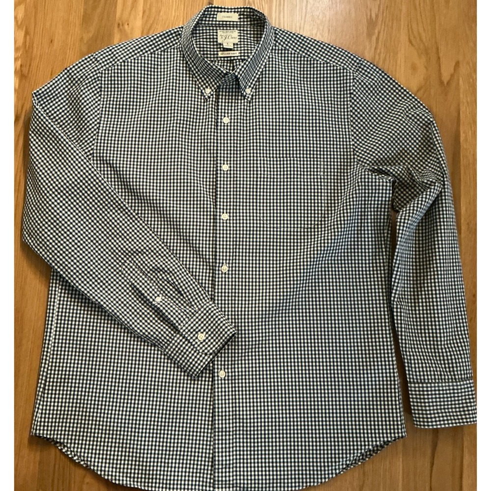J.Crew Classic Gingham Shirt‎ Mens Large Organic Cotton Secret Wash Black
